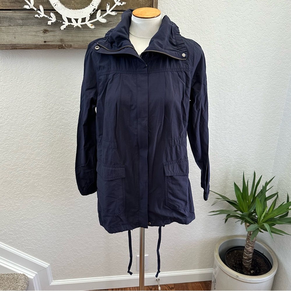 Eileen fisher cotton nylon navy blue rain jacket anorak ladies M Petite NWT